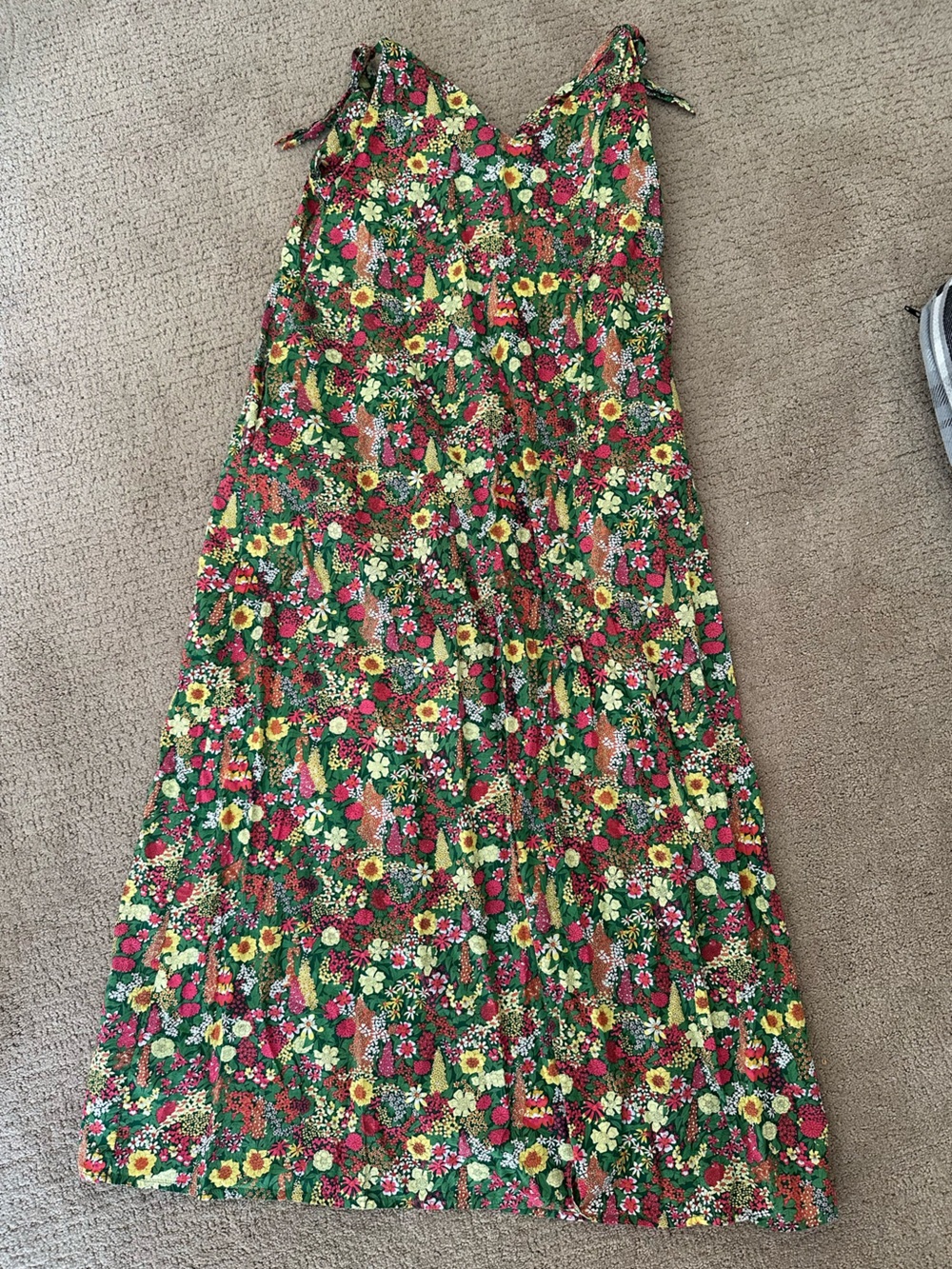BURU Floral Green Maxi Dress with Red & Yellow Blooms